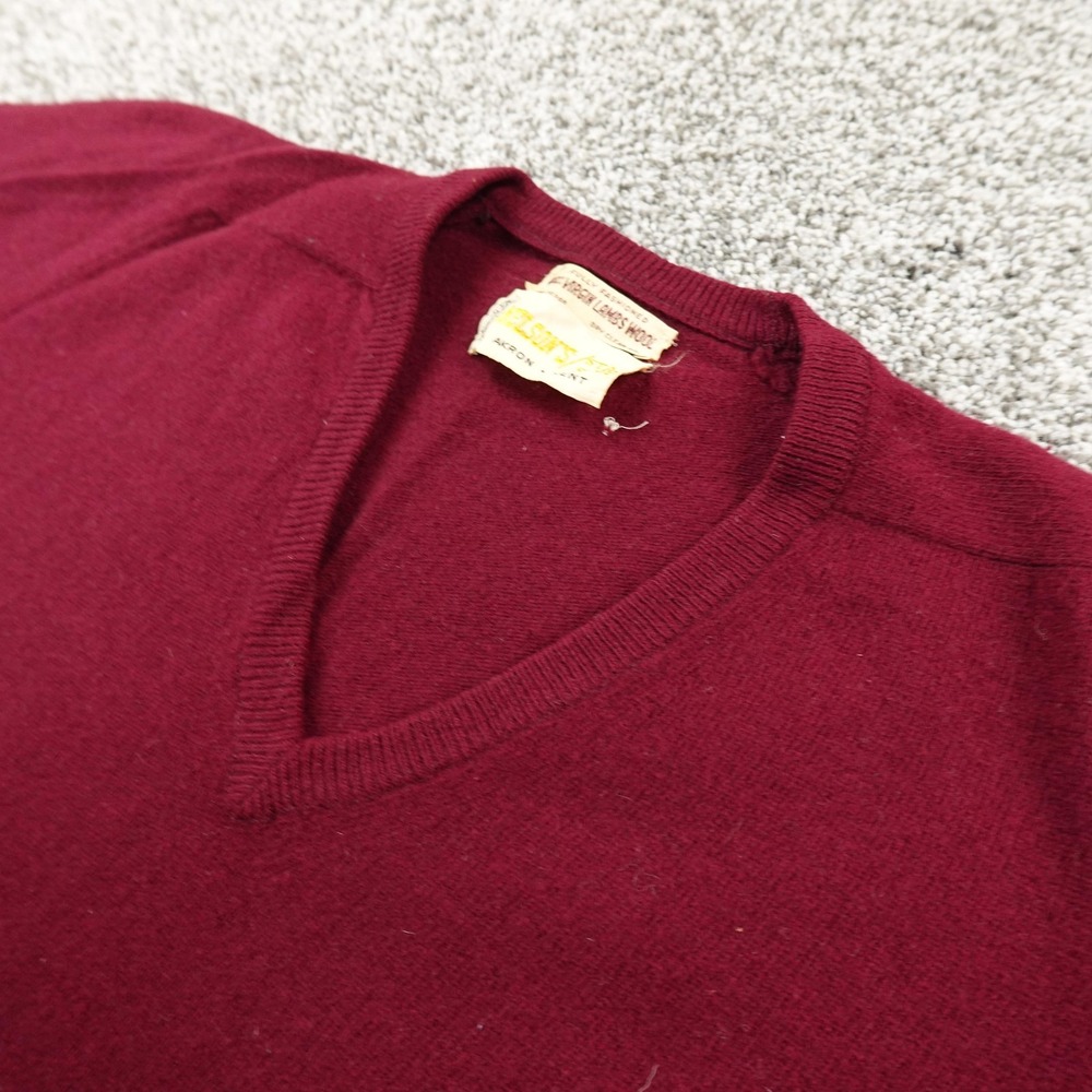 VTG Grandpa Sweater Mens M Red Purple Burgundy Lambswool Pullover V Neck Knit